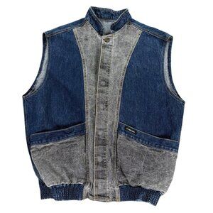 Cowden Vintage Denim Vest Mens 42 44 Large Blue Colorblock Made In USA 1980's